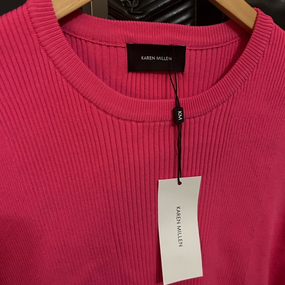 NWT Karen Millen FITTED Ribbed Crewneck Knit Tee Fuschia Pink XXXL Plus Size - Picture 4 of 7